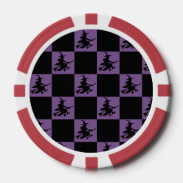 Fliegende Hexe Schwarz & Lila Karierte Poker Chips