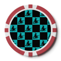 Fliegende Hexe Schwarz & Türkis Karierte Poker Chi