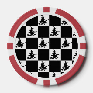 Fliegende Hexe Schwarz-Weiß Kariert Pokerchips