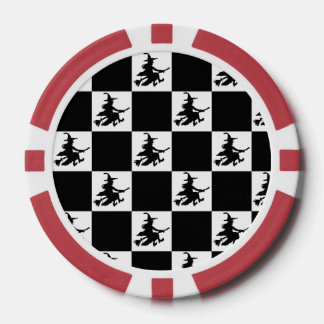 Fliegende Hexe Schwarz-Weiß Kariert Pokerchips