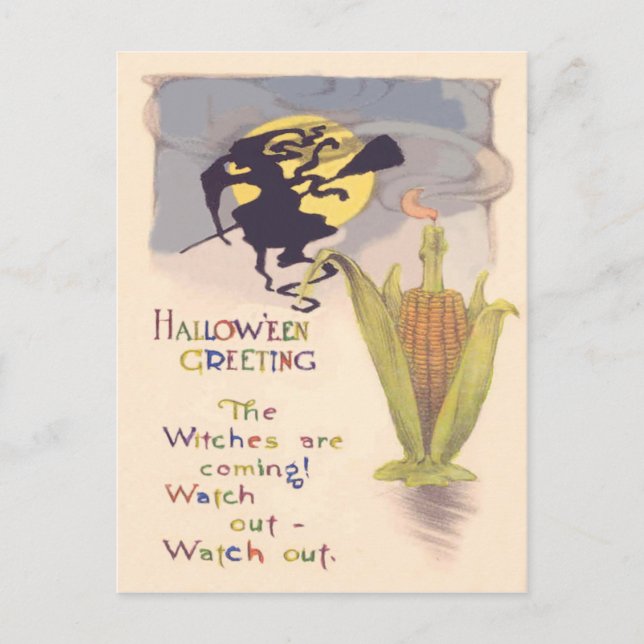 Fliegende Hexe Vollmondkornkernkerze Postkarte (Vorderseite)
