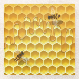 Fliegende Honigbienen auf Golden Honeycomb individ Glasuntersetzer