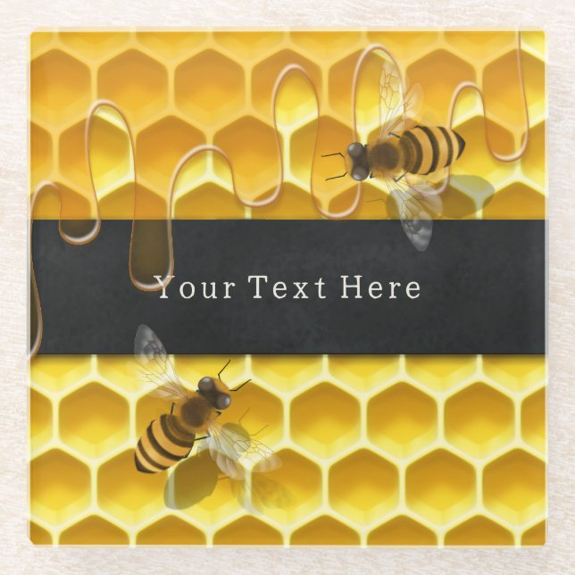 Fliegende Honigbienen über Gelbwabenkraut Glasuntersetzer (Vorderseite)