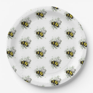 Fliegende Hummel, Freihand-Digitalzeichnung Insekt Pappteller
