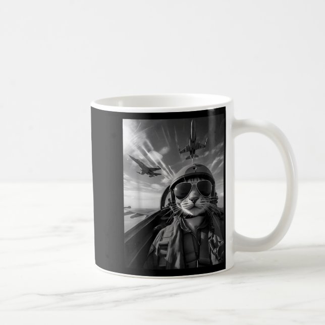 Fliegende Katze Selfie Lustiger Kampfpilot Meme Je Kaffeetasse (Rechts)