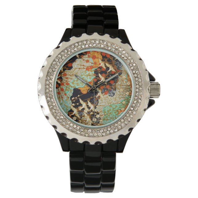 FLIEGENDE KRÄNE MIT FRÜHBLUMEN ARMBANDUHR (Vorderseite)