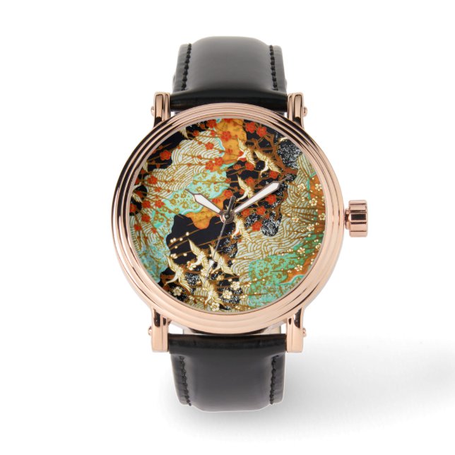 FLIEGENDE KRÄNE MIT FRÜHBLUMEN ARMBANDUHR (Vorderseite)