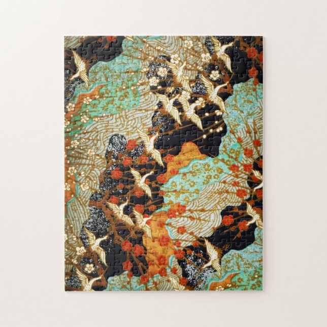 FLIEGENDE KRÄNE MIT FRÜHBLUMEN, Japanisch (Vertikal)