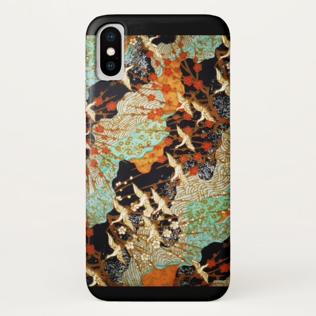 FLIEGENDE KRÄNE MIT FRÜHBLUMEN, Japanisch Case-Mate iPhone Hülle (Rückseite)