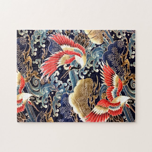 FLIEGENDE KRÄNE, WELLEN, FRÜHSTÜCKE, japanische Bl (Horizontal)