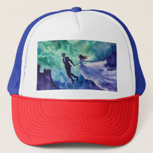 Fliegende Liebende - Aquarellmalerei Truckerkappe