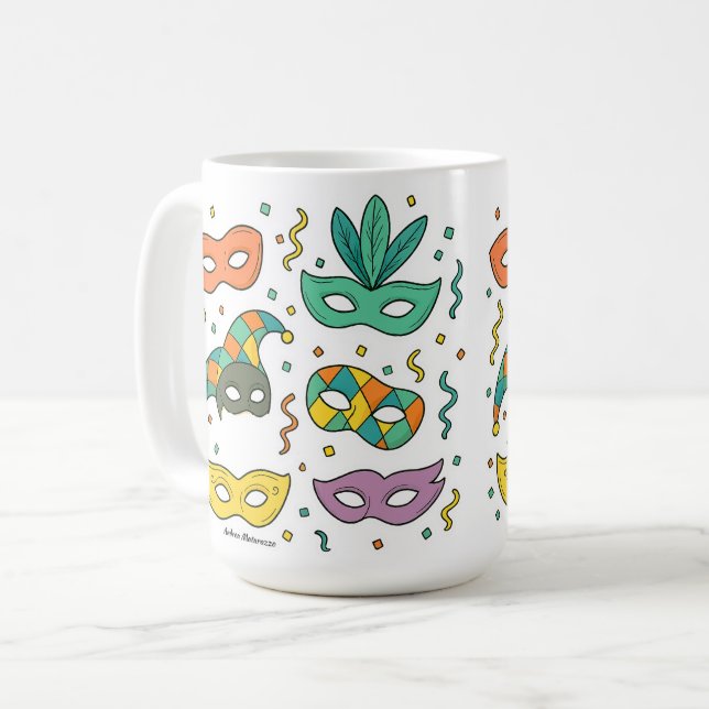 Fliegende Masken Kaffeetasse (Vorderseite Links)