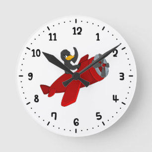 Fliegende Pinguin-Cartoon-Rund-Uhr Runde Wanduhr