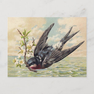 Fliegende Schwalbe mit Blumenast Postkarte