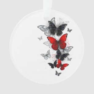 Fliegende schwarze und rote Morpho-Schmetterlinge Ornament