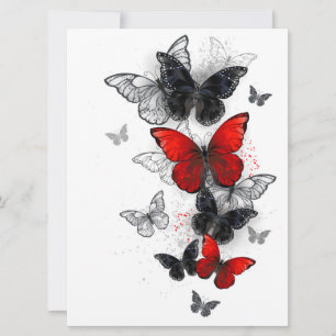Fliegende schwarze und rote Morpho-Schmetterlinge Save The Date