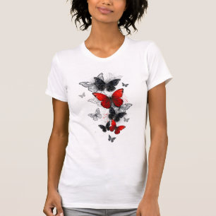 Fliegende schwarze und rote Morpho-Schmetterlinge T-Shirt