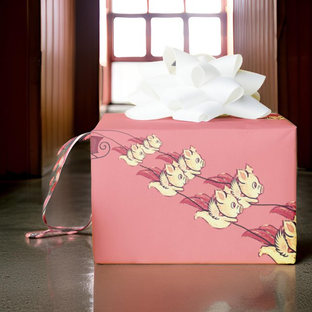 Fliegende Schweine Sleigh Weihnachtswrapping Paper Geschenkpapier (Von Creator hochgeladen)