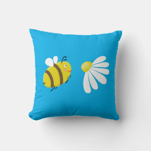 Fliegende süße Biene mit Blüten-Gänseblümchen. Kissen