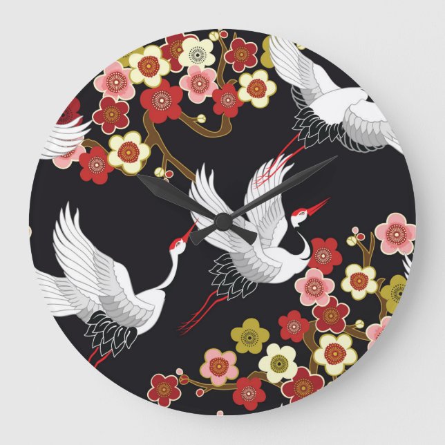 Fliegende Vögel: Krane Heron Japanisch. Große Wanduhr (Vorderseite)