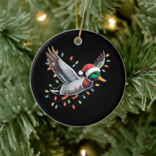 Fliegende Weihnachtsmann-Ente Weihnachtslichter Ja Keramik Ornament