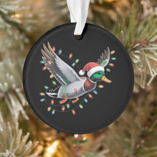 Fliegende Weihnachtsmann-Ente Weihnachtslichter Ja Ornament