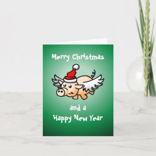 Fliegende Weihnachtsschweinkarte Feiertagskarte