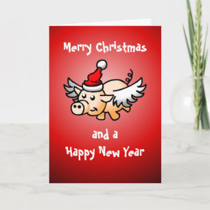 Fliegende Weihnachtsschweinkarte Feiertagskarte