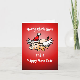 Fliegende Weihnachtsschweinkarte Feiertagskarte