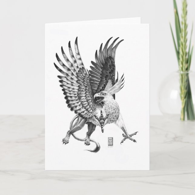 Fliegende weiße Hauptgreif-Illustration Karte (Vorderseite)