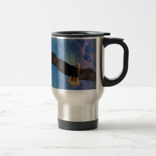 Fliegender Adler & Weltraumnebel Kunst Reisebecher (Rechts)