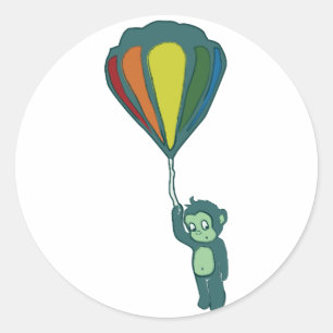 fliegender Affe: Heißluftballon Runder Aufkleber