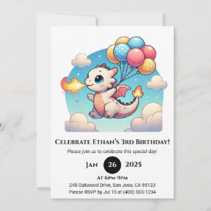 Fliegender Baby-Drache mit Luftballons zum Geburts Einladung