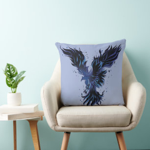 Fliegender blauer Phönix-Vogel-Grafik Kissen