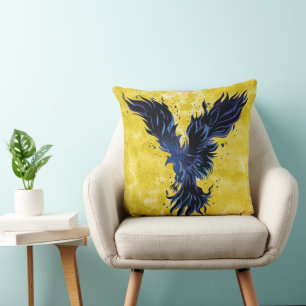 Fliegender blauer Phönix-Vogel-Grafik Kissen