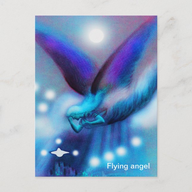 Fliegender Engel in der Nacht Postkarte (Vorderseite)