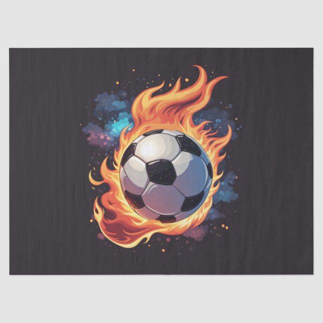 Fliegender Fußball mit Flammen. Seidenpapier (Vorderseite)