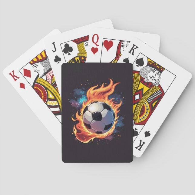 Fliegender Fußball mit Flammen. Spielkarten (Rückseite)