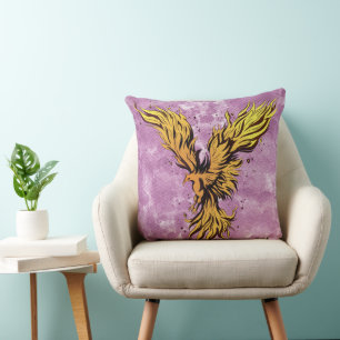 Fliegender Goldener Phönix-Vogel Grafik Kissen