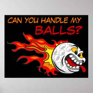 Fliegender Golfball in Flammen mit einem lustigen  Poster