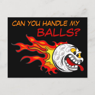 Fliegender Golfball in Flammen mit einem lustigen  Postkarte