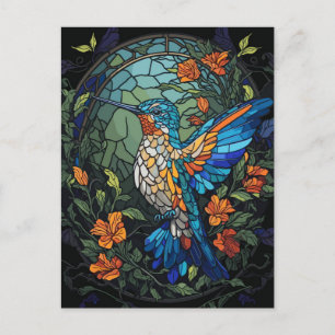 Fliegender Kolibri Buntes Buntglas Postkarte