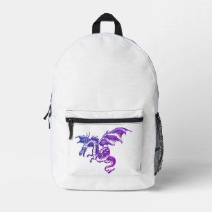 Fliegender lila Drache auf Weiß Bedruckter Rucksack