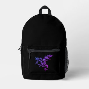 Fliegender lila Drache gegen Schwarz Bedruckter Rucksack