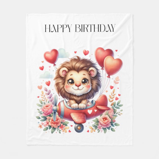 Fliegender Löwe Geburtstag Fleecedecke (Vorderseite)