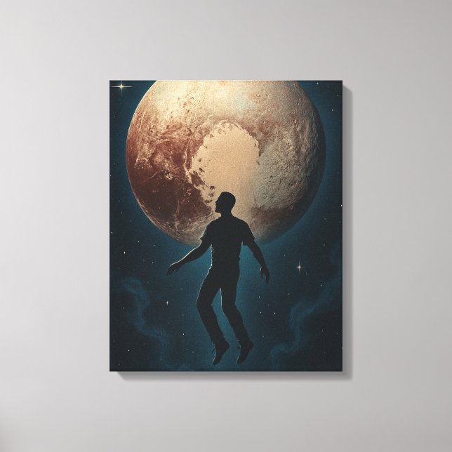 Fliegender Mann über Pluto Leinwanddruck (Vorderseite)