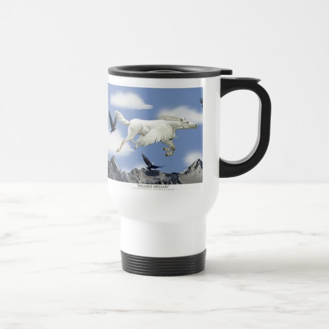 Fliegender Pegasus, Adler & Berge Fantasie Art Reisebecher (Rechts)