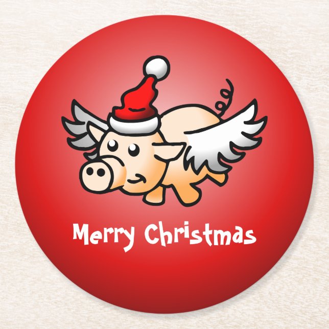 Fliegender Pig Weihnachtspapier-Untersetzer Runder Pappuntersetzer (Vorderseite)