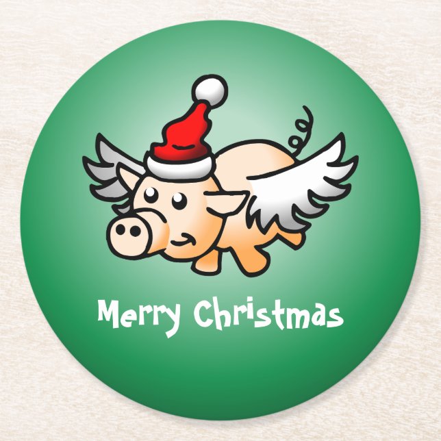 Fliegender Pig Weihnachtspapier-Untersetzer Runder Pappuntersetzer (Vorderseite)