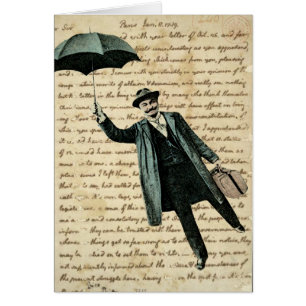 Fliegender Regenschirmmann Vintage Handschrift Not